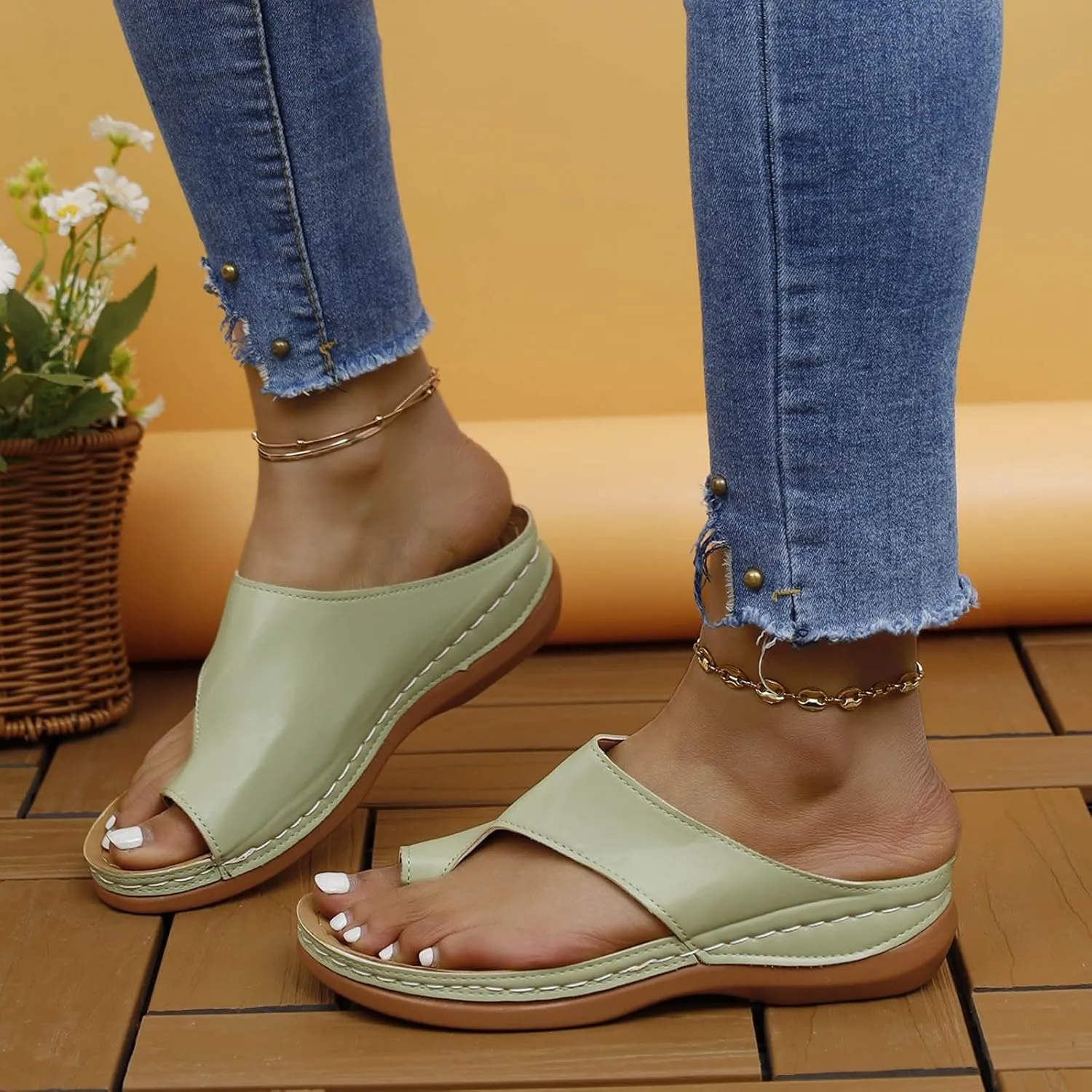 Womens Orthopedic Sandals Comfortable Arch Support Platform Wedge Sandals, Summer Dressy Ring Toe Orthopedic Flip Flop Casual Bunion Breathable Shoes Slip on Walking Slippers
