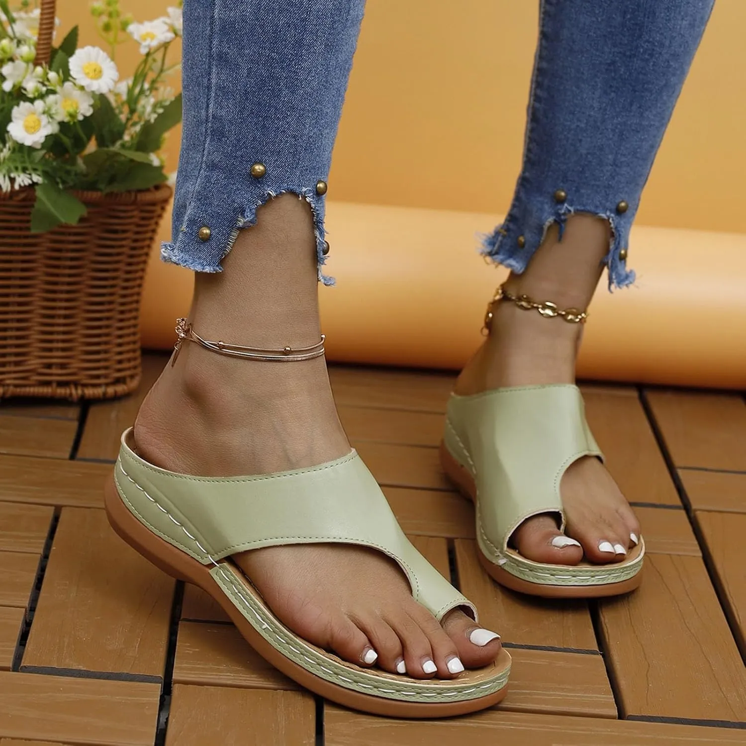 Womens Orthopedic Sandals Comfortable Arch Support Platform Wedge Sandals, Summer Dressy Ring Toe Orthopedic Flip Flop Casual Bunion Breathable Shoes Slip on Walking Slippers