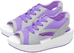 Womens Platform Sandals Contrast Paneled Cutout Lace-Up Muffin Sandals, Summer Causal Platform Sneakers Lace-Up Open Toe Tennis Shoes Comfortable Walking Sandal